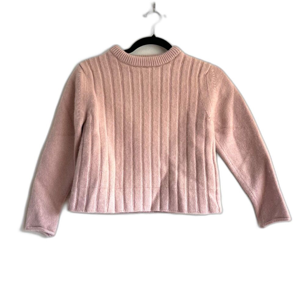 Chloé Delicate Pink Ribbed 100% Cashmere Wool Crewneck Sweater XS